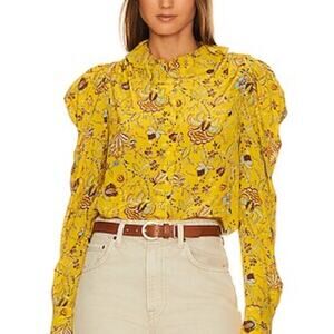 Ulla Johnson Yellow Dara silk Floral Blouse size 8 new